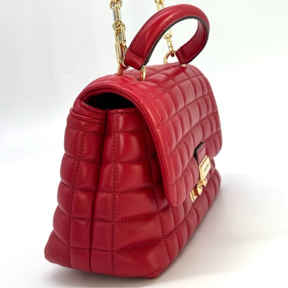 Michael Kors Tribeca Medium Quilted Leather Satchel Bag Crimson Red - Picture 4 of 9
